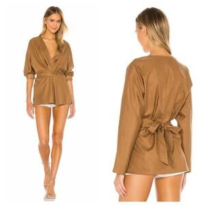 Revolve L’Academie The Jacqie Top Size Medium Tiramisu Brown Wrap Front